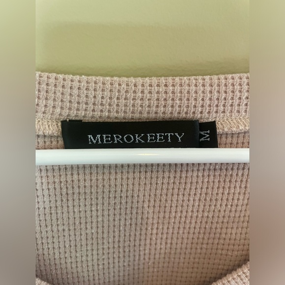LOUNGE SET, sz M, Merokeety from Amazon, waffle knit, top & bottom, beige/pink - Picture 4 of 8